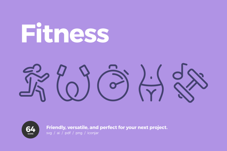 64 Fitness Icons 64款俏皮个性健身运动相关线性图标