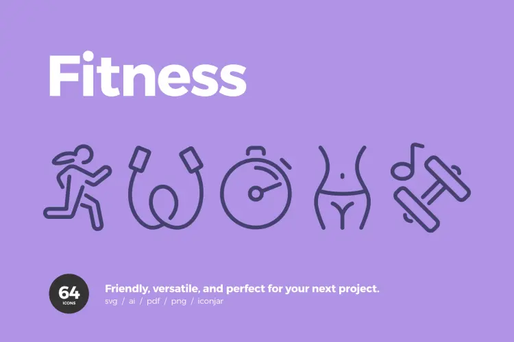 64 Fitness Icons 64款俏皮个性健身运动相关线性图标