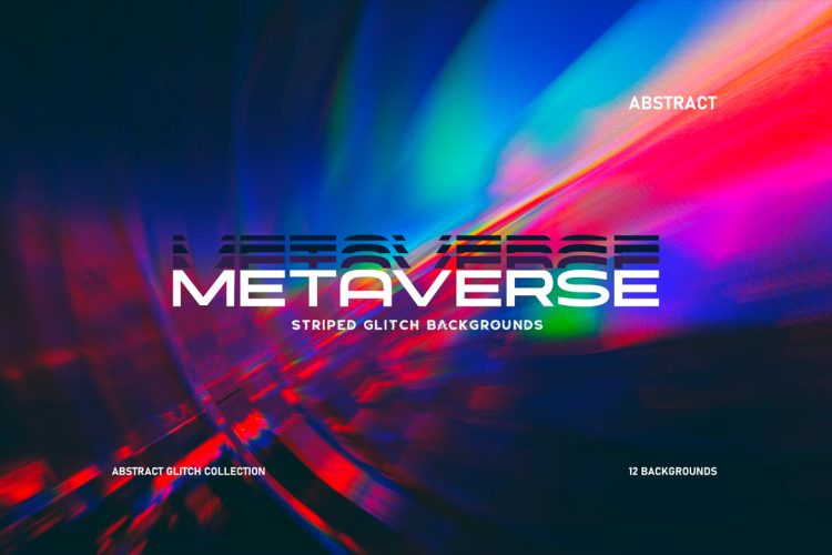 Metaverse Striped Glitch Backgrounds 12款炫彩科幻未来抽象故障风反射动感光晕海报背景底纹图片素材