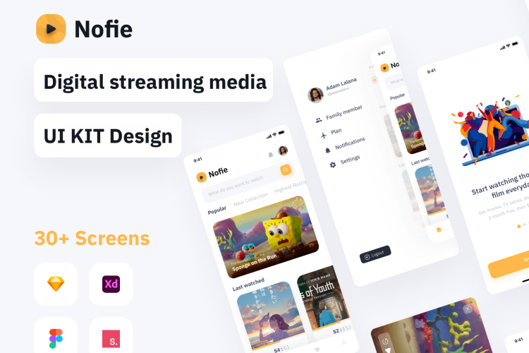 Nofie – Digital streaming media UI KIT 在线影视UI套件 移动影院app界面布局模块下载