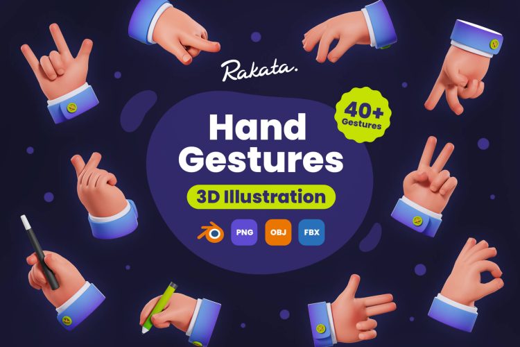 Hand Gestures 3D Illustration 41款创意趣味3D立体卡通手指手势动作png免抠图片插图设计素材