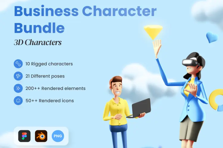 3D Business Character Bundle 10款3D商务角色webp免抠图人物动作演示插画插图设计素材