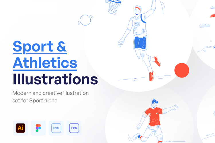 Athlety – Sport & Athlety Illustration Set 12幅现代创意田径运动比赛插图集卡通角色形象