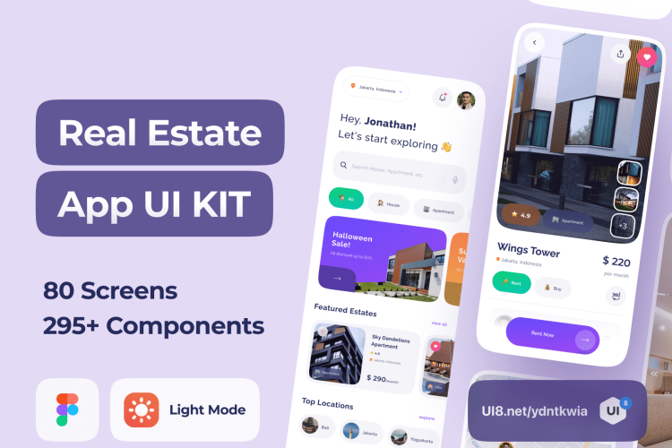 Real Estate App UI Kit 80屏移动房地产应用用户app界面界面ui套件figma源文件