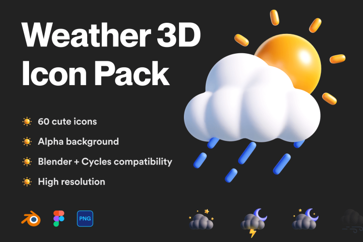 Weather 3D icon Pack  60个时尚可爱的3D天气图标