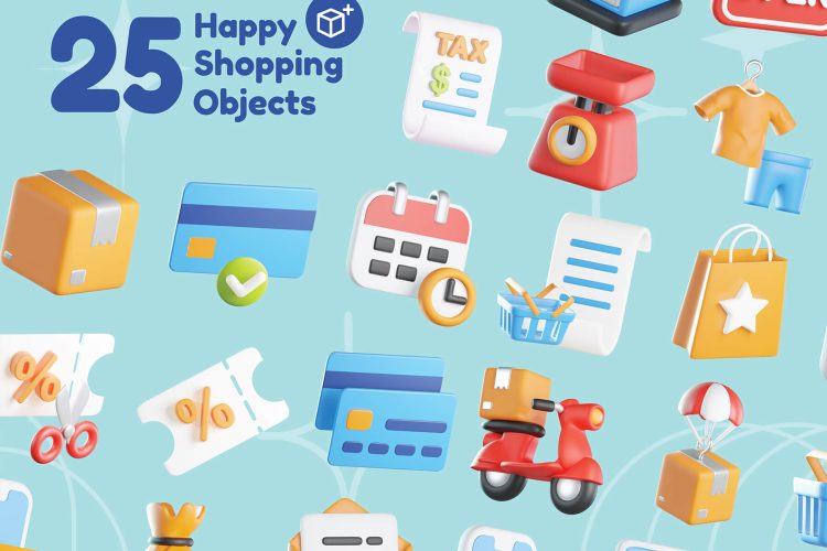 25 happy shopping objects 25款购物车外卖3D图标