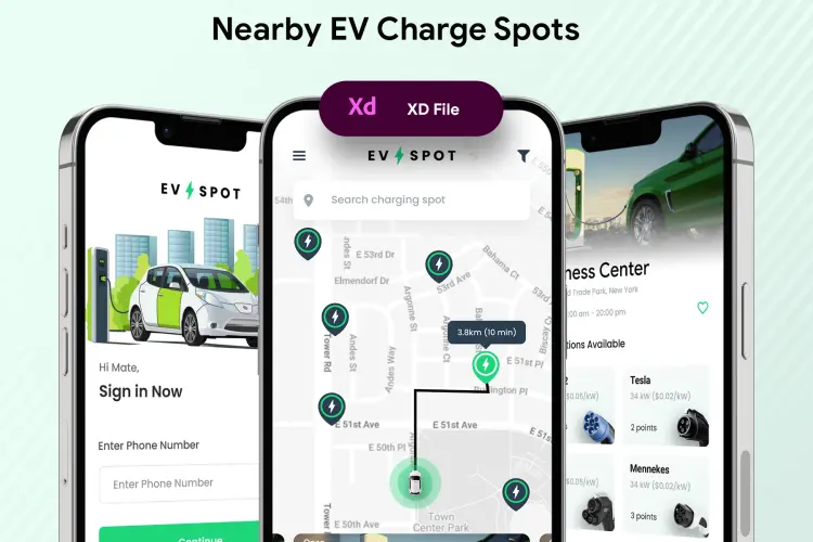 EV Charging Station Finder App EV Spot 18屏电动汽车附近充电桩查找app界面设计ui套件html模板