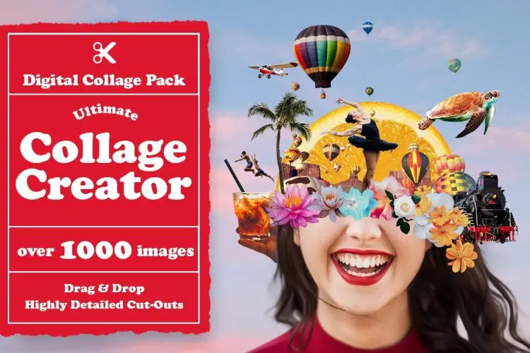 Ultimate Collage Creator 1000+ 款潮流创意复古人物建筑植物动物剪纸拼贴webp免抠图片素材