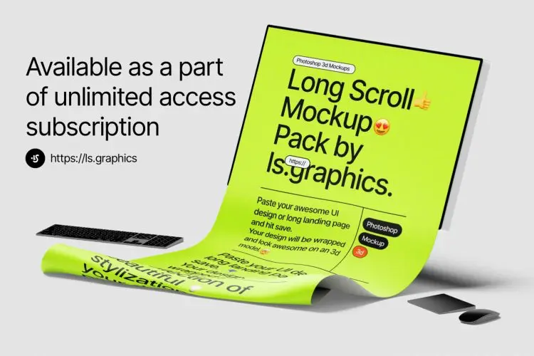 Long Scroll Mockups 手机app网页ui界面长图褶皱设计作品贴图ps样机素材展示效果模板