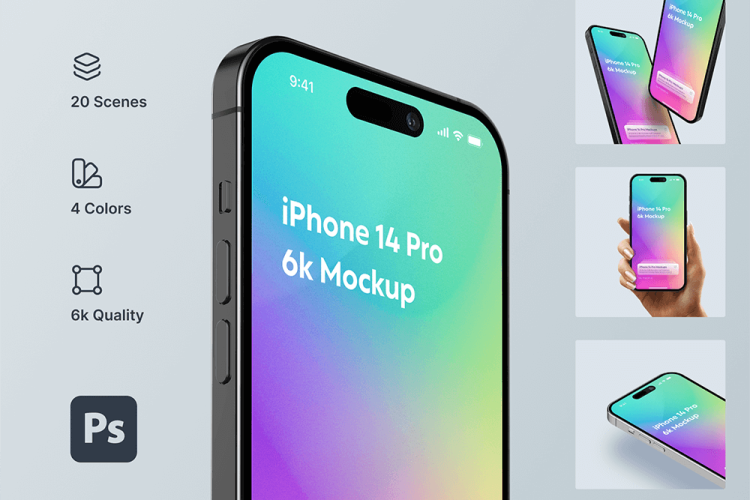 iPhone 14 Pro Mockups 苹果iPhone 14 Pro手机屏幕app应用ui界面设计作品贴图ps样机素材