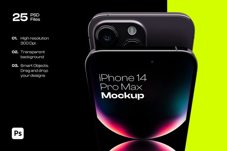 iPhone 14 Pro Max Mockup Pack 25款苹果iPhone 14 Pro Max手机ui界面广告设计贴图ps样机素材