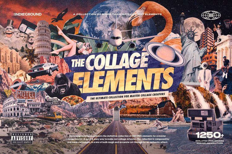 1250+ Collage Elements Creator Kit 1260款美式潮流复古艺术潮牌剪纸拼贴剪贴画png免抠图片国外设计素材