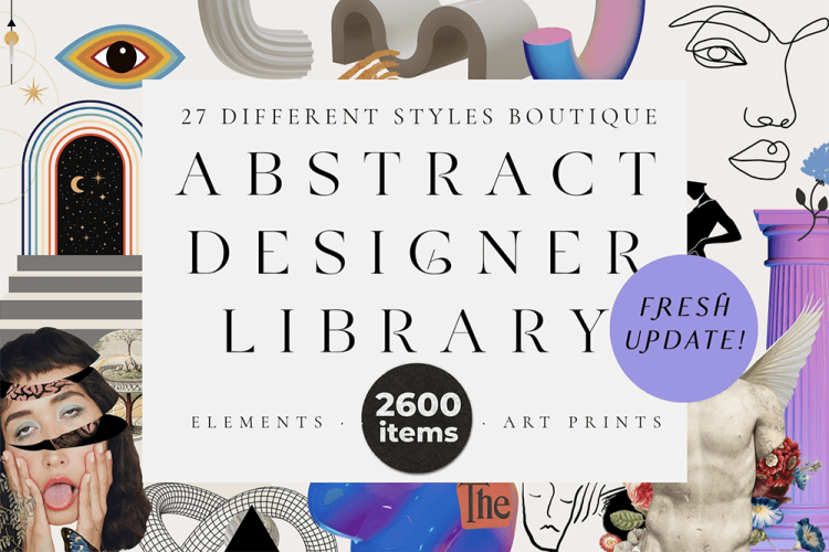 UPDATE ABSTRACT DESIGNER LIBRARY 2600款现代创意抽象艺术潮流时尚拼贴手绘插画png免抠创作元素合集