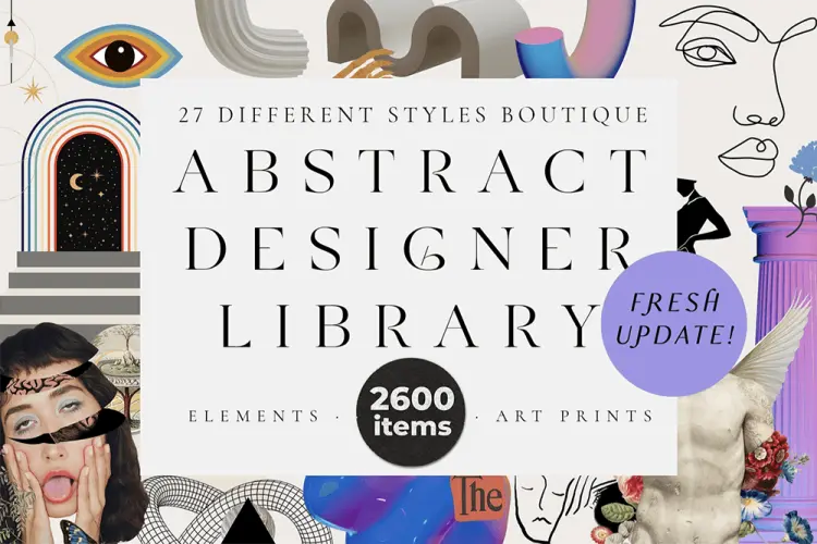 UPDATE ABSTRACT DESIGNER LIBRARY 2600款现代创意抽象艺术潮流时尚拼贴手绘插画webp免抠创作元素合集