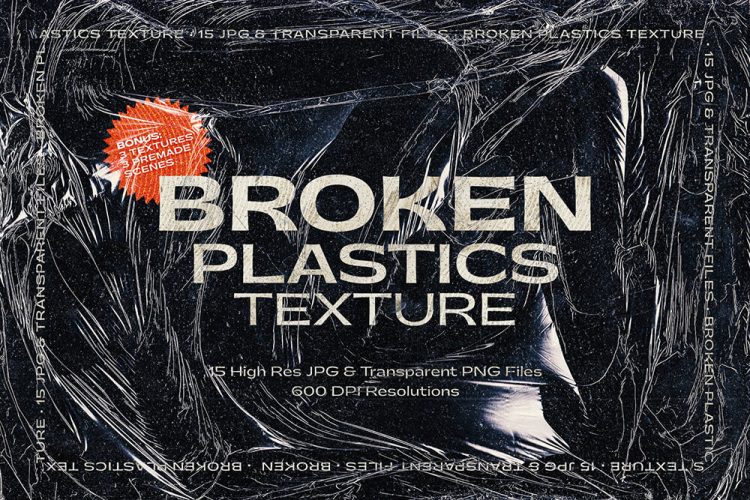Broken Plastics Texture 潮流复古塑料透明保鲜膜包装纸褶皱肌理背景底纹png免抠图片素材