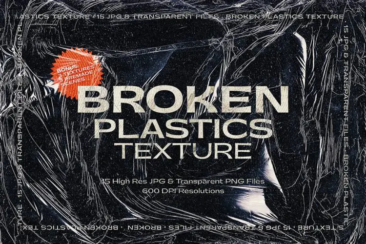 Broken Plastics Texture 潮流复古塑料透明保鲜膜包装纸褶皱肌理背景底纹webp免抠图片素材