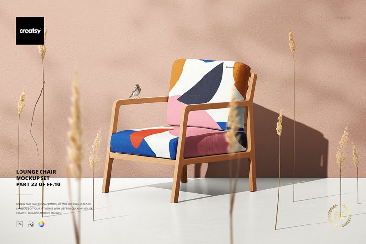 Lounge Chair Mockup Set (22FFv.10) 北欧极简原木单人沙发印花图案设计贴图ps样机素材展示效果模板