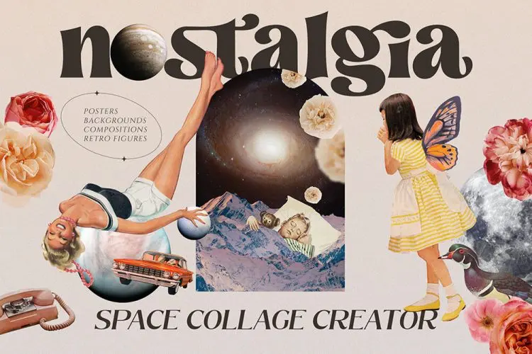 NOSTALGIA Space Collage Creator 370+ 潮流复古怀旧超现实主义艺术拼贴ps海报设计webp免抠图片设计素材