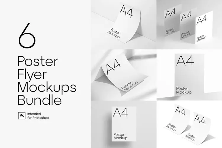 Poster Flyer Mockups Bundle 6款极简质感光影优雅传单海报设计纸张展示PSD样机