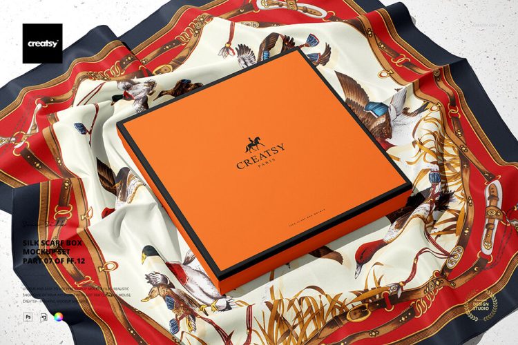 Silk Scarf Box Mockup Set 07/FFv.12 真丝围巾丝巾礼盒礼品包装设计贴图ps样机素材场景展示效果模板