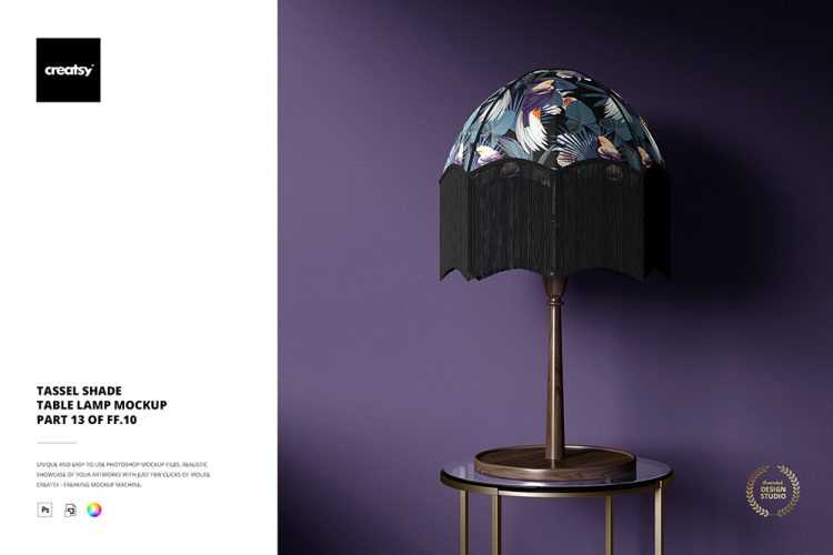 Tassel Shade Table Lamp Mockup Set 简约室内场景欧式宫廷古典流苏灯罩台灯软装设计PS贴图样机模板