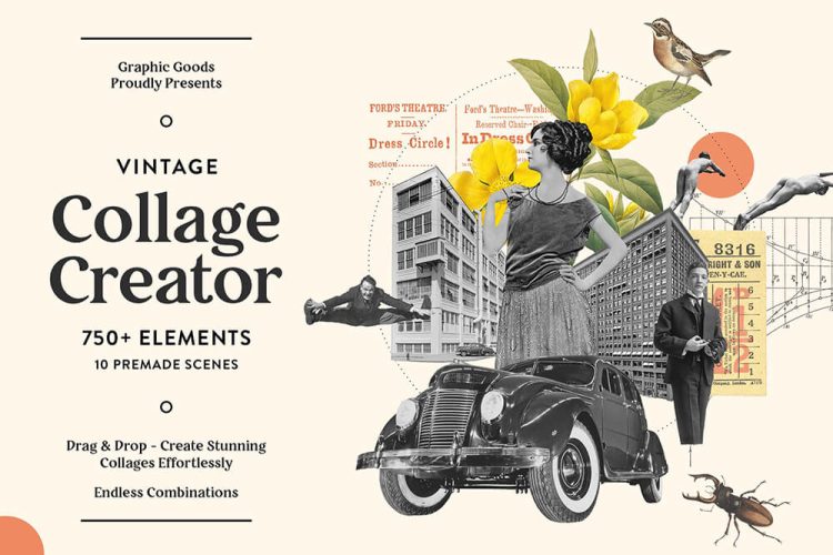 Vintage Collage Creator 750+ Assets 750+潮流复古艺术剪纸艺术拼贴怀旧老照片插画png免抠图片设计素材