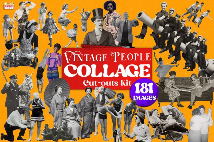 Vintage People Collage Cut-Outs Kit 181款复古怀旧黑白老照片历史人物剪报拼贴画png免抠图片设计素材