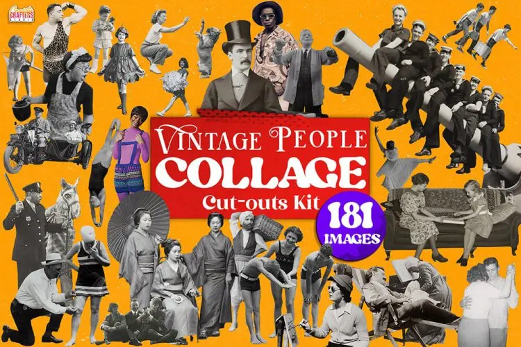 Vintage People Collage Cut-Outs Kit 181款复古怀旧黑白老照片历史人物剪报拼贴画webp免抠图片设计素材