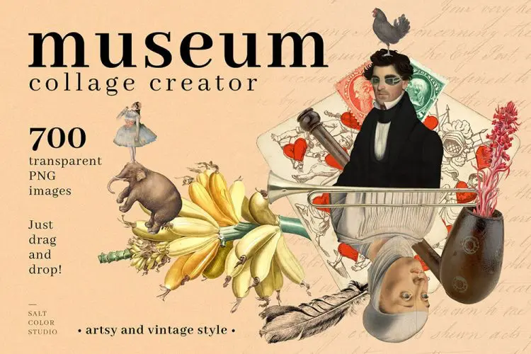 Museum Collage Creator 700款复古潮流绘画怀旧老照片艺术剪报拼贴webp免抠插画图片素材