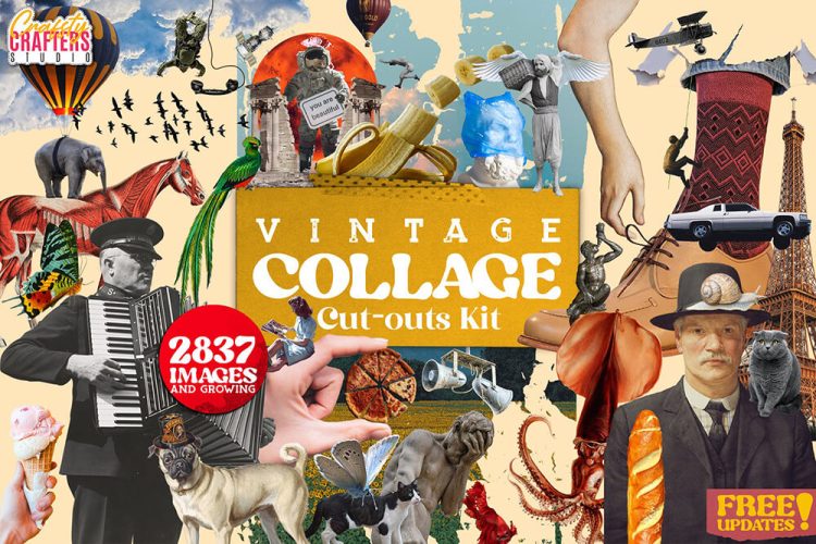 Vintage Collage Kit 2837+ Elements 2837款潮流复古怀旧美式波普蒸汽波剪报拼贴PNG免扣图片设计素材