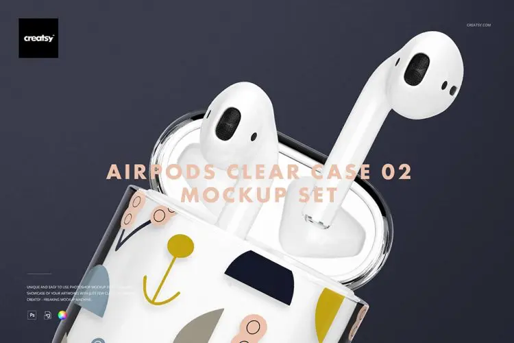 AirPods Clear Case Mockup Set 02 苹果2代耳机透明保护壳空白贴图ps数码样机素材国外设计模板