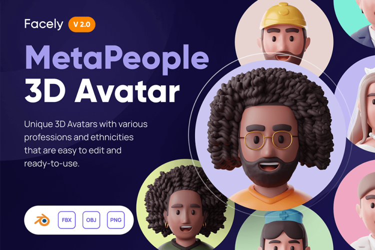 Facely V2 – MetaPeople 3D Avatar 20款创意趣味3D立体卡通人物头像插图插画png免抠图片设计素材