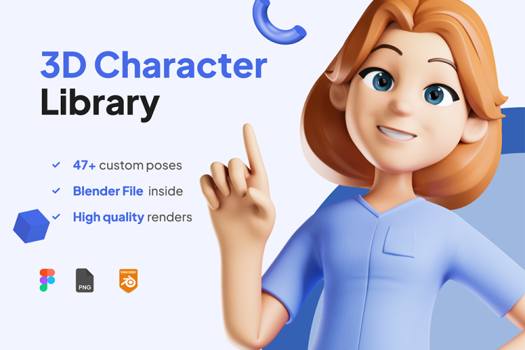 3D Character Nurse Figma/Blender UI KIT 47款3D立体卡通女医生护士人物角色插图插画png免抠图片设计素材