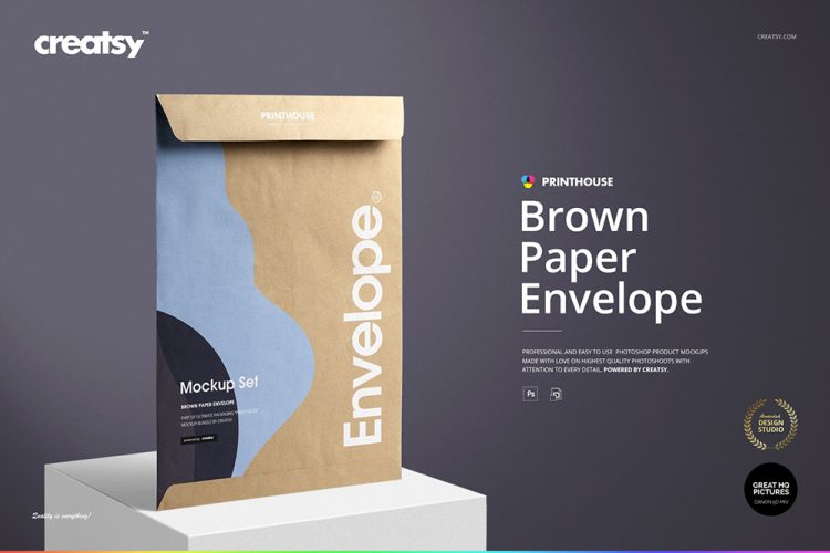 Brown Paper Envelope Mockup Set 牛皮纸C4档案袋9号信封vi设计贴图ps样机素材多角度展示效果模板