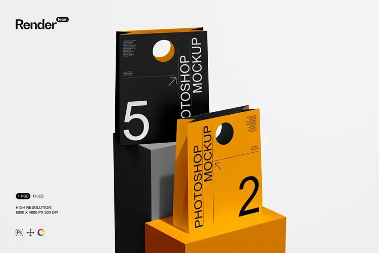 Paper Bag Mockup 极简纸袋拎袋购物袋文创设计作品贴图ps样机素材场景展示效果模板