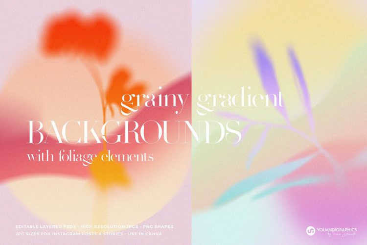 Colorful Grainy Gradient Backgrounds 缤纷炫彩潮流抽象艺术植物酸性渐变模糊背景底纹国外设计素材PSD源文件