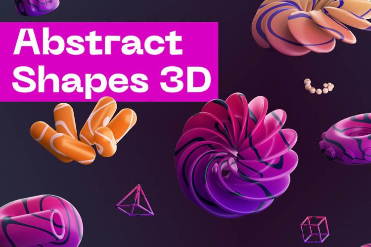 Abstract Shapes 3D 32款炫彩潮流创意艺术抽象3D立体几何图形png免抠图片设计素材