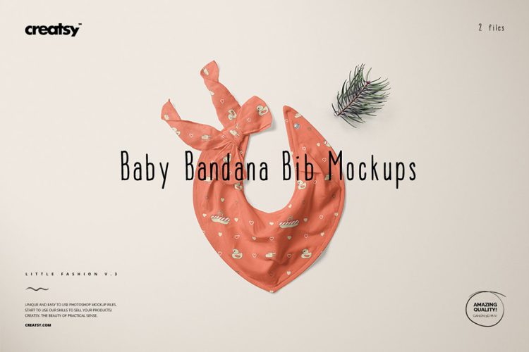 Baby Bandana Bib Mockup Set 婴儿口水巾儿童围嘴围兜印花图案设计贴图ps样机素材展示效果模板