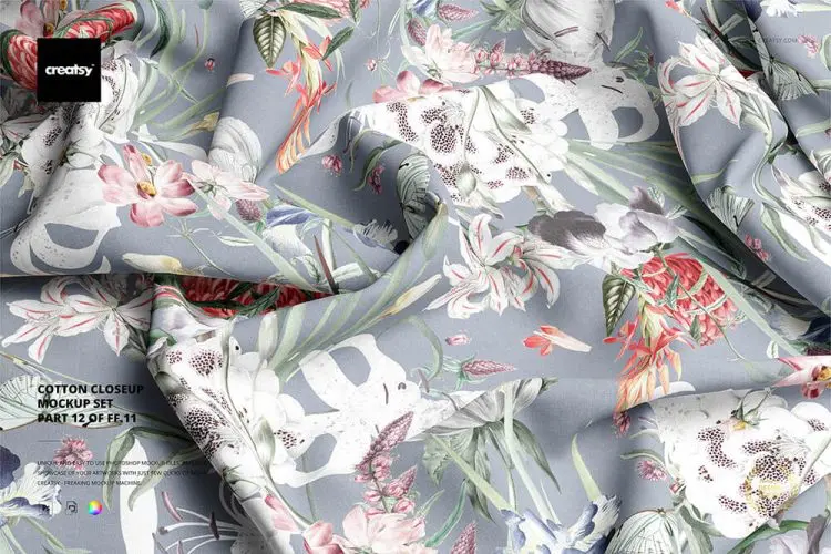 Cotton Closeup Mockup Set 全棉褶皱床单被套面料布料印花图案设计贴图ps样机素材展示效果