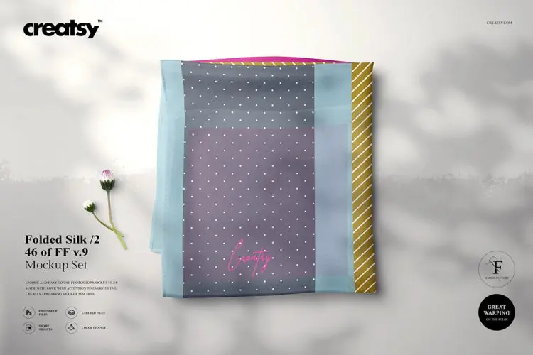 Folded Silk 2 Mockup Set (46/FFv.9) 丝巾丝绸织物折叠效果展示样机mockup智能贴图psd设计素材模版