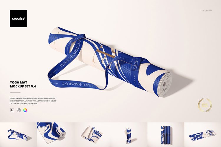 Yoga Mat Mockup Set v.4 6款运动健身瑜伽垫子地垫印花图案设计贴图ps样机素材展示效果