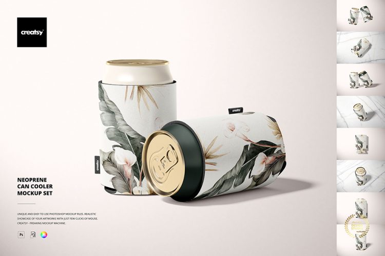 Neoprene Can Cooler Mockup Set 听装易拉罐咖啡饮料产品包装设计作品贴图ps样机素材展示效果模板