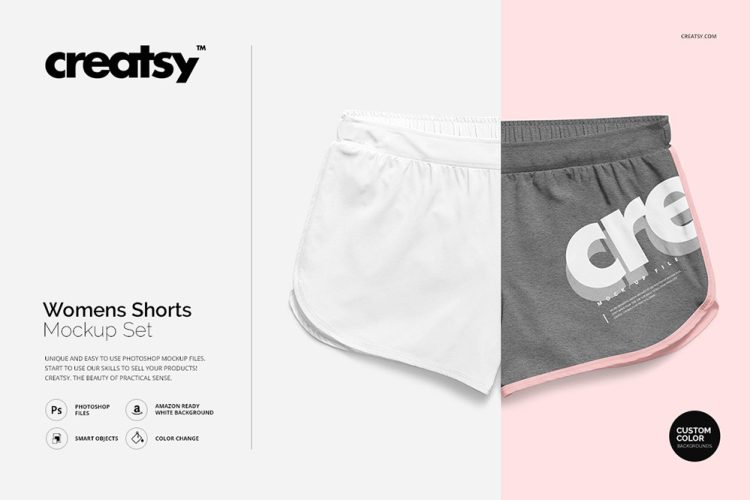 Womens Shorts Mockup Set 女款运动休闲短裤运动裤印花图案设计贴图ps样机素材展示效果模板