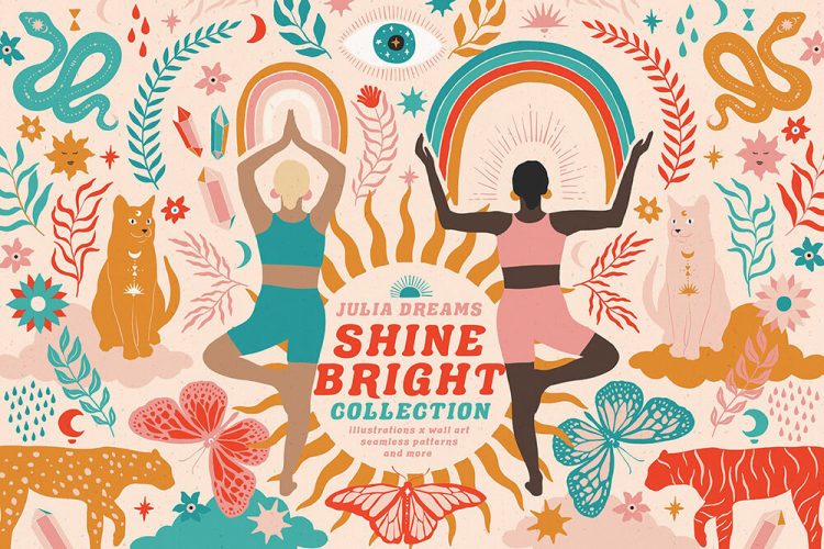 Shine Bright Collection 时尚创意抽象现代艺术瑜伽运动手绘包装装饰画插画设计矢量图素材