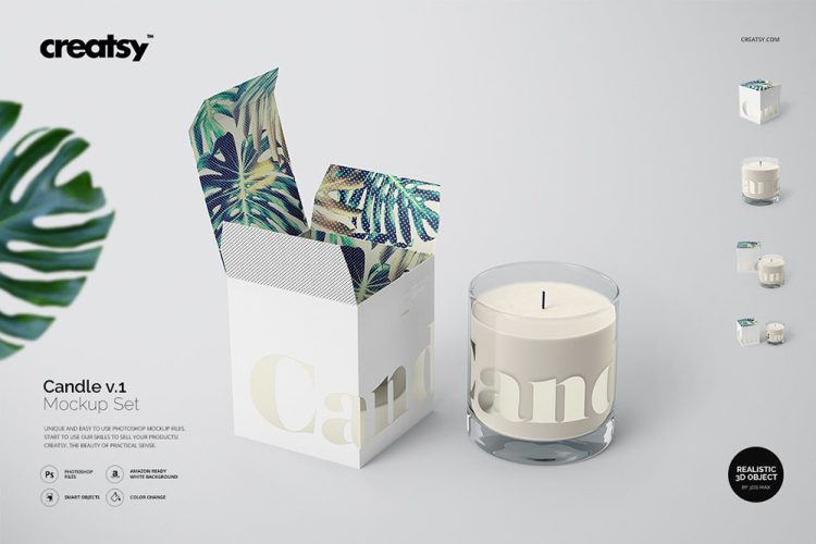 Candle mockup set v.1 蜡烛香氛香薰文创礼盒设计作品贴图ps包装样机素材国外设计模板