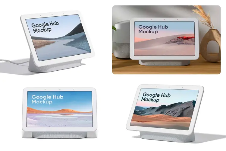 Google Hub Mockup 谷歌智能家居中控设备操作界面展示设计贴图ps数码样机国外设计素材