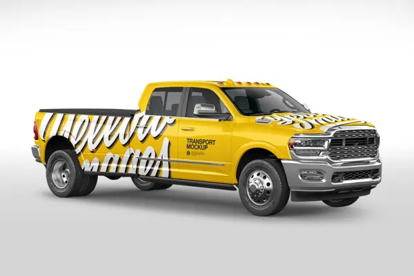 Pickup Truck Mockup 道奇公羊RAM5500肌肉车皮卡车身广告设计贴图ps样机素材展示模板