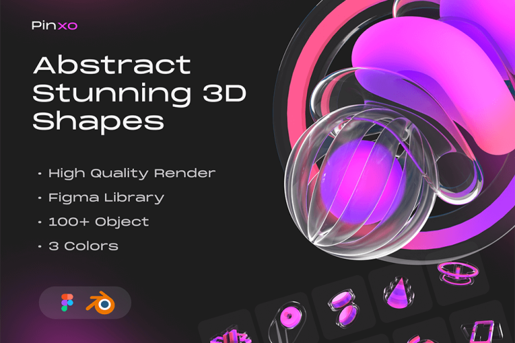 Pinxo – Abstract Stunning 3D Shapes 未来科幻水晶玻璃半透明赛博朋克抽象3D立体几何png免抠图片素材