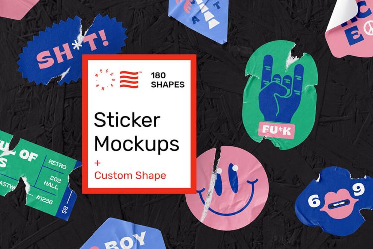 Sticker Mockups – Shape Generator 潮流复古磨损做旧异形不干胶标签贴纸设计贴图ps样机素材国外设计模板