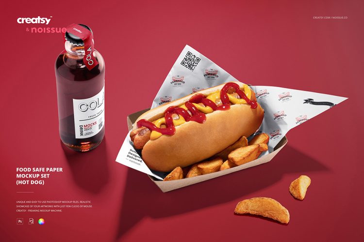 Food Safe Paper Mockup Hot Dog 快餐热狗美食吸油纸包装纸印花图案设计贴图ps样机国外设计素材模板